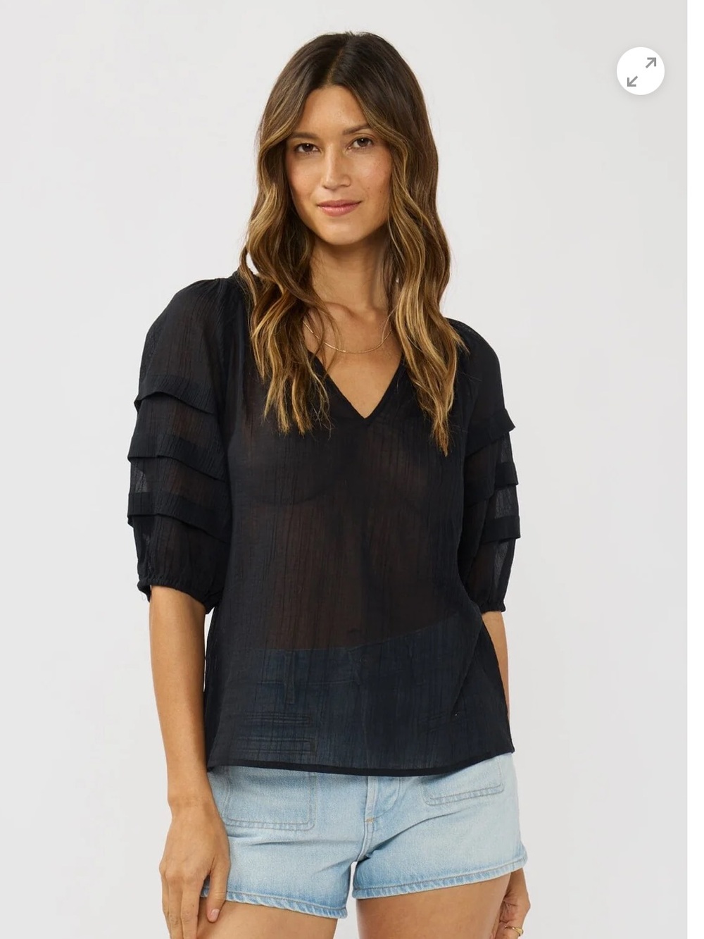 Black Boho V-Neck Tiered Sleeve Women's Top